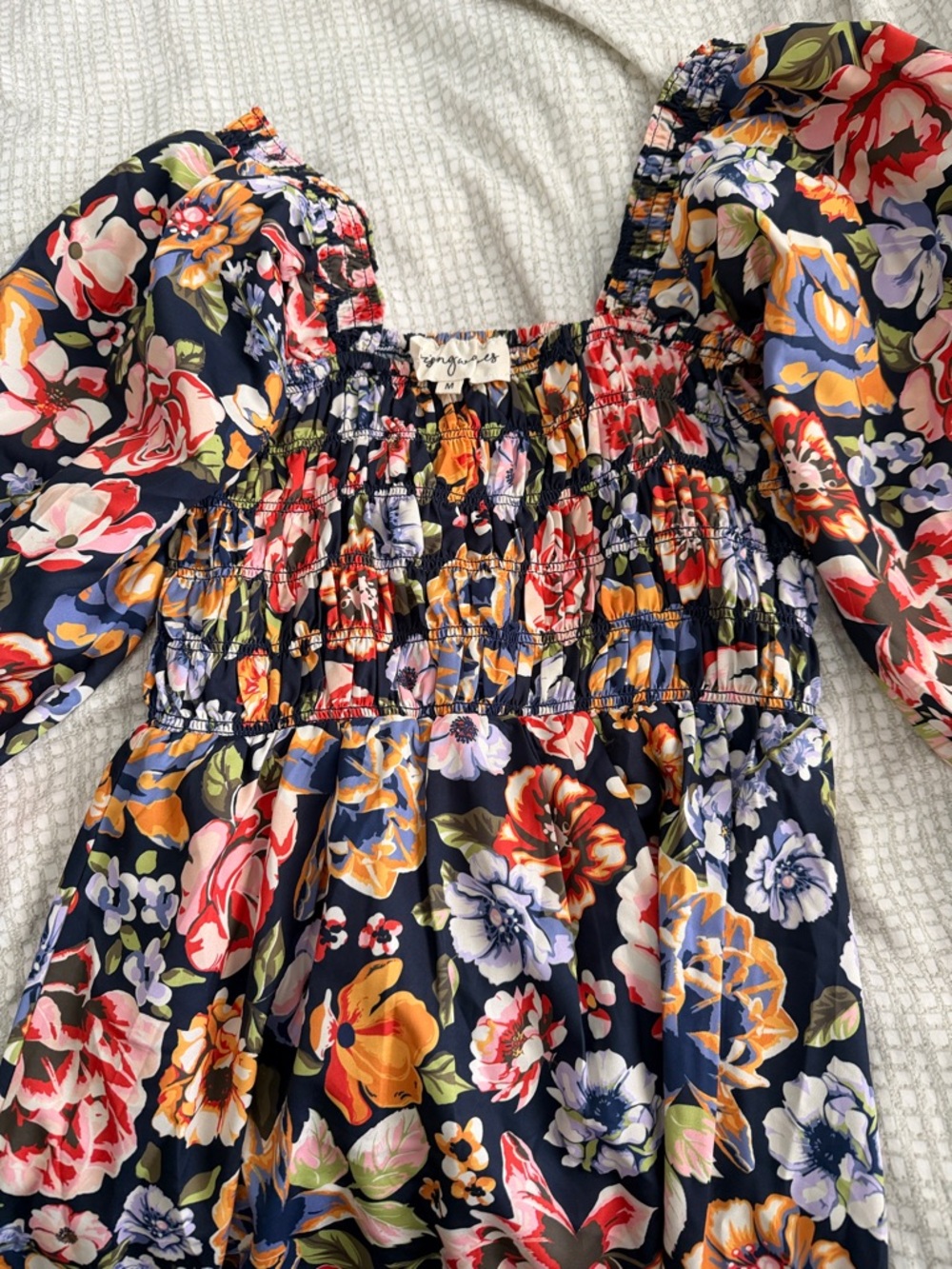 Floral Navy Smocked Maxi Dress - Women